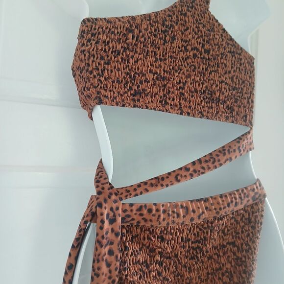 Missguided Tall High Leg Bikini Wrap Tie Style Crinkle Set Animal Print Size 6 - Picture 5 of 14